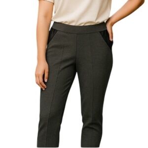 Michel Studio Taylor Slim Pants Grey Faux Leather Panels Stretch Trousers 14